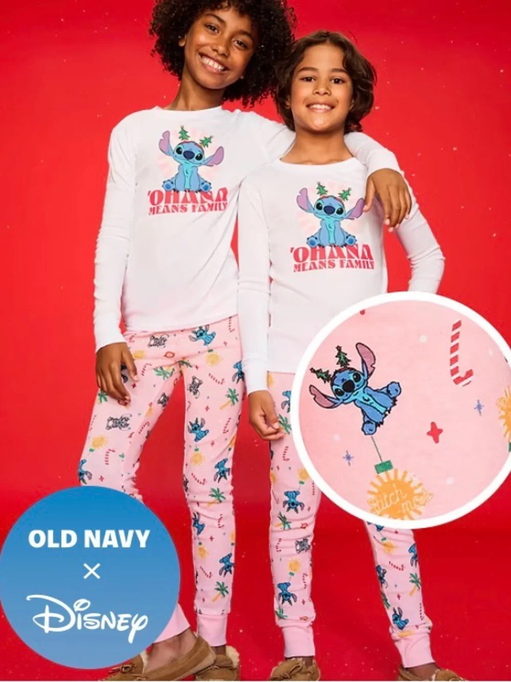 Old Navy Pink & White Disney Stitch 'Ohana Kids Pajama Set medium/girls 8